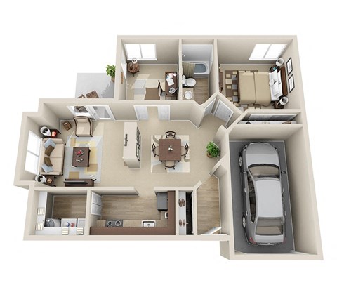 Floor plan for 1 bed, 1 bath, 831 sqft